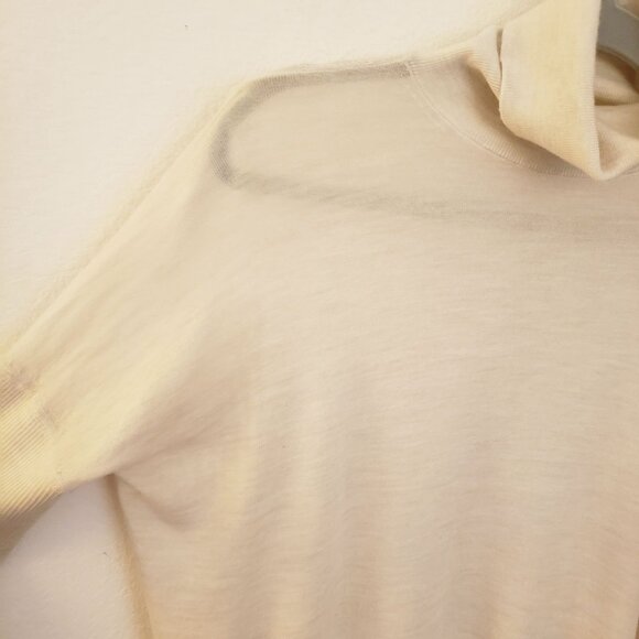 AllSaints Oversize Merino Wool Cream Turtleneck Sweater w Satin Drape Size M - Picture 6 of 11